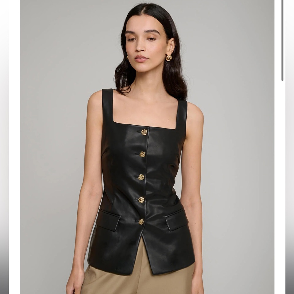 Black Leather Vest with Gold Buttons. Brand New Never Worn